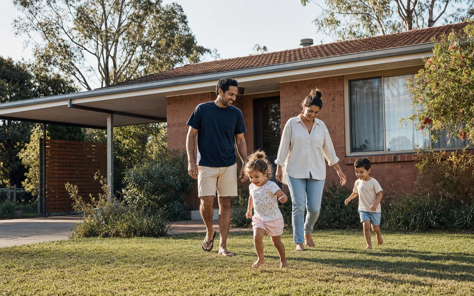 An Australian family relaxing together outdoors
